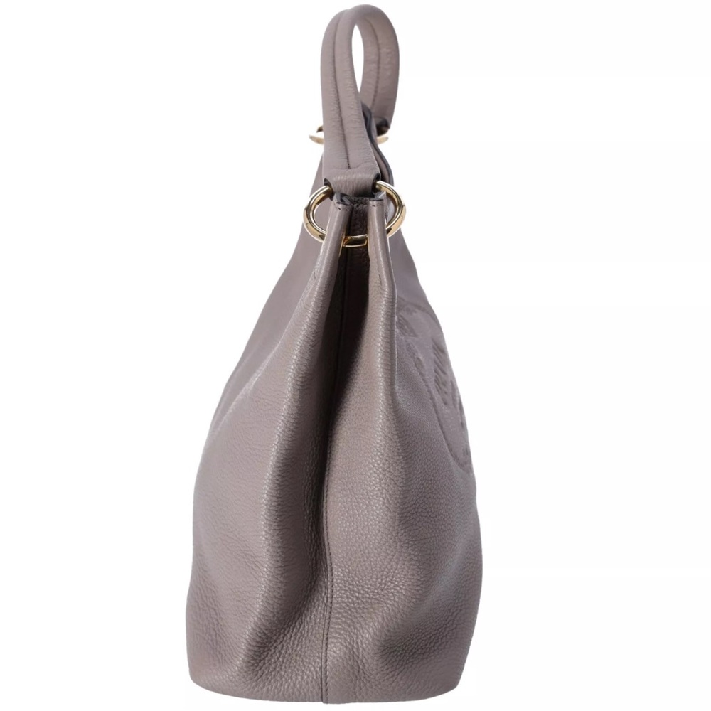 PRADA Vitello Phenix Logo Hobo Shoulder Tote Taupe Pebbled Leather 1BC051 - Picture 4 of 9